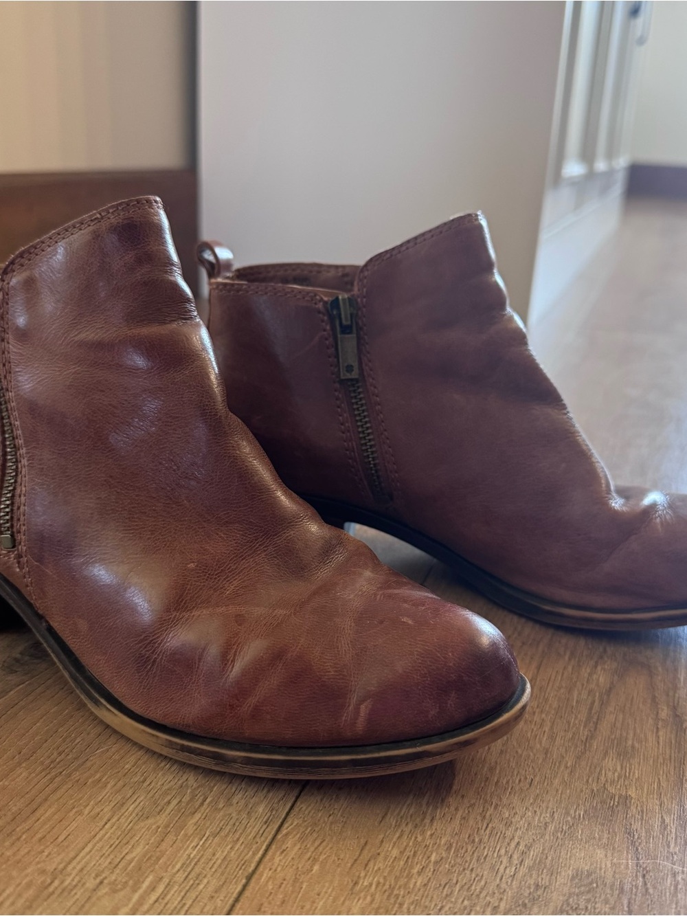 Lucky Brand Brown Leather Ankle Booties with Side Zip